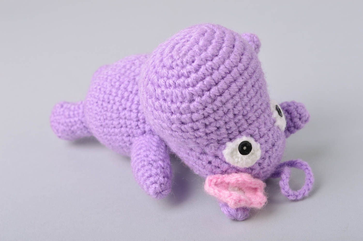 Handmade decorative crocheted purple toy Hippo small present for children photo 3