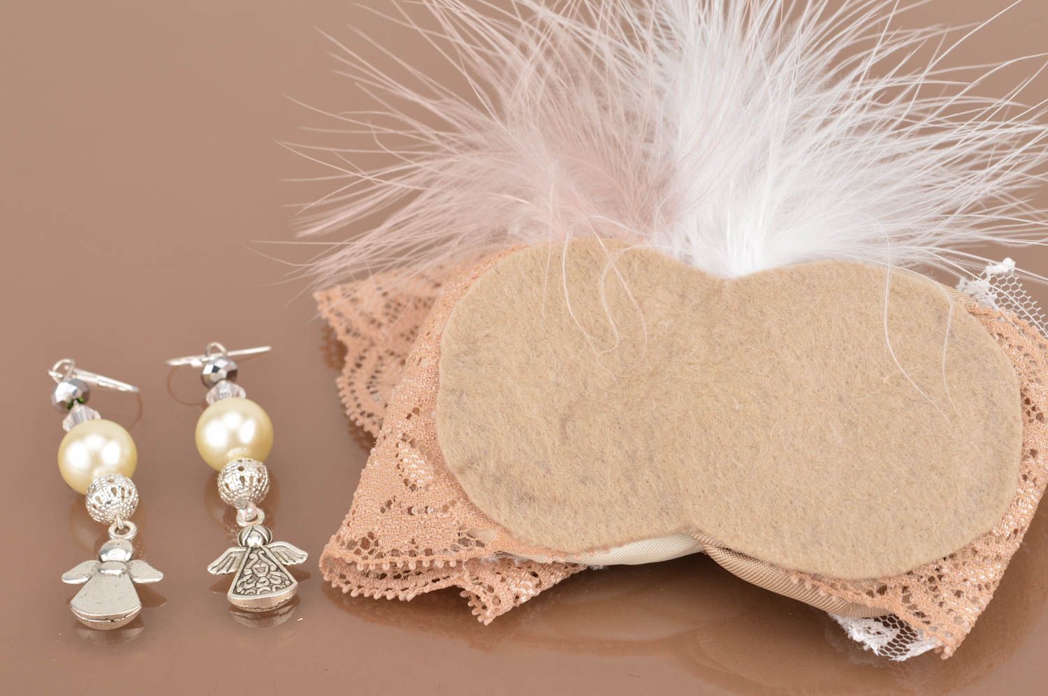 Festive stylish handmade beautiful set of jewelry headband and earrings photo 5