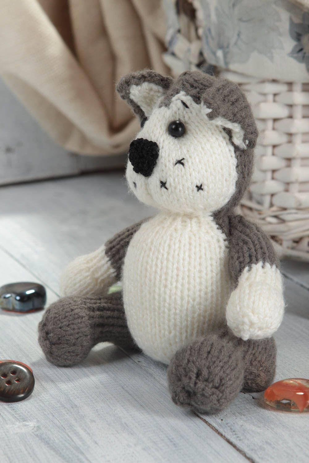Handmade Strick Kuscheltier Spielzeug Hund Geschenkidee für Kinder weich foto 1