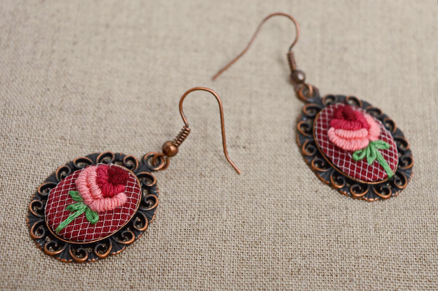 Vintage rococo embroidered earrings photo 1