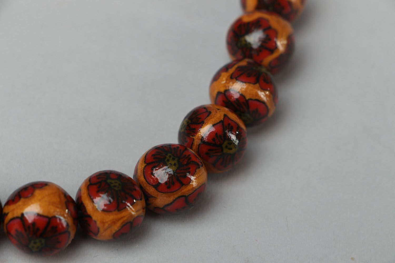 Polymer clay beaded necklace Poppies photo 3