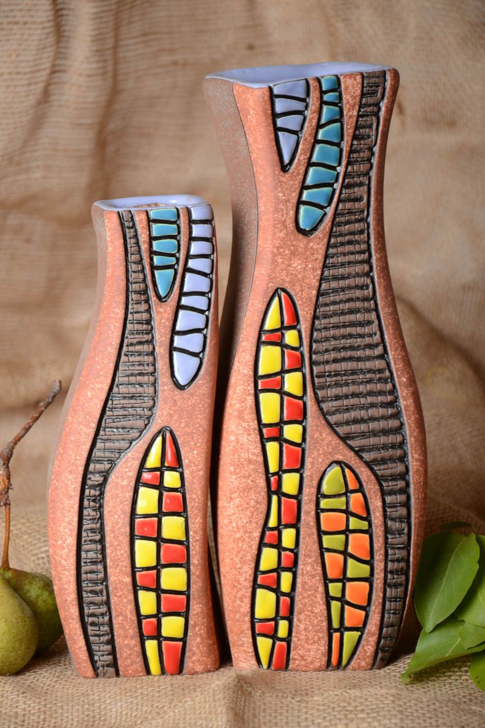 Vasi in semi-porcellana fatti a mano vasi in ceramica dipinti con pigmenti 2 pz foto 1