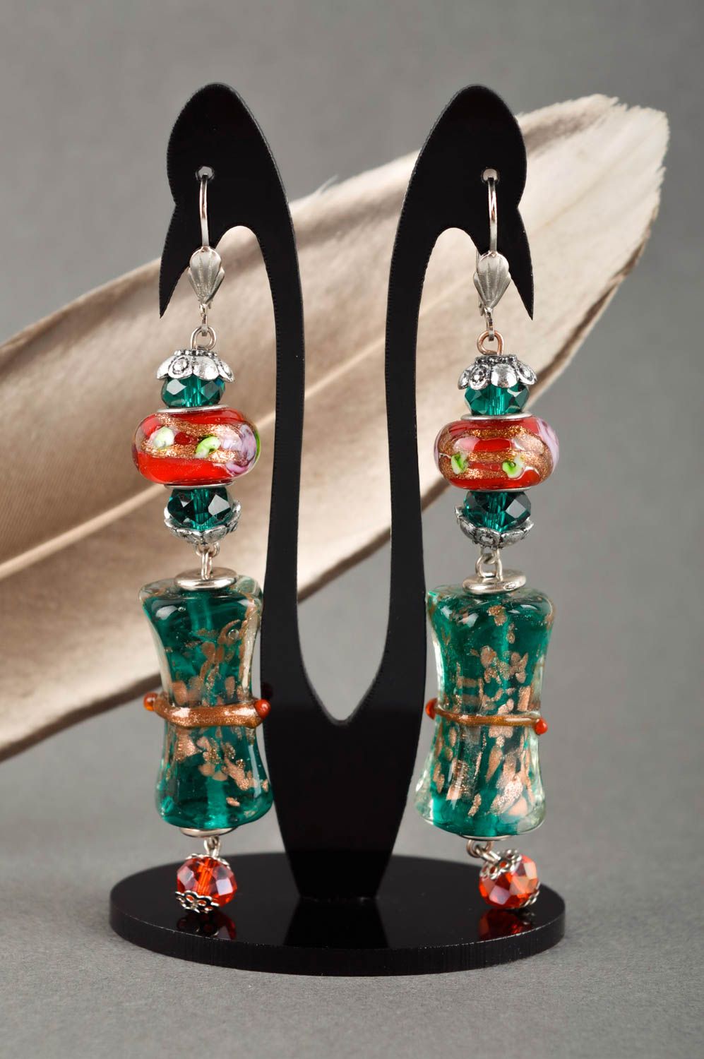 Lange handgemachte Ohrringe Künstler Schmuck aus Glas Juwelier Modeschmuck foto 1