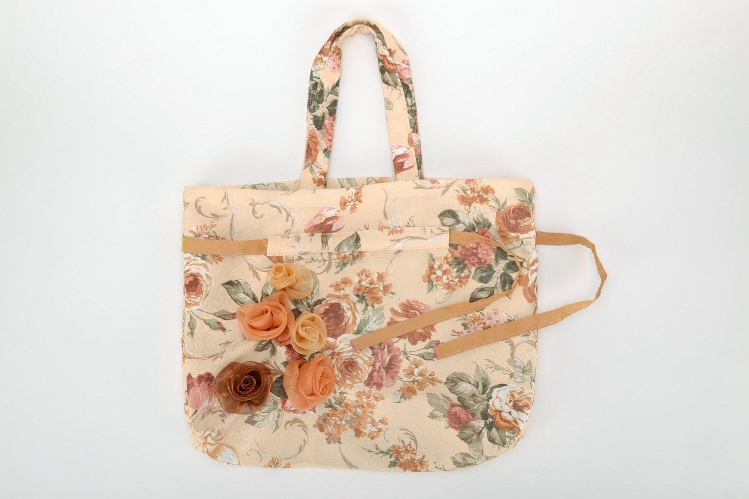 Cotton women's bag with flowers photo 3