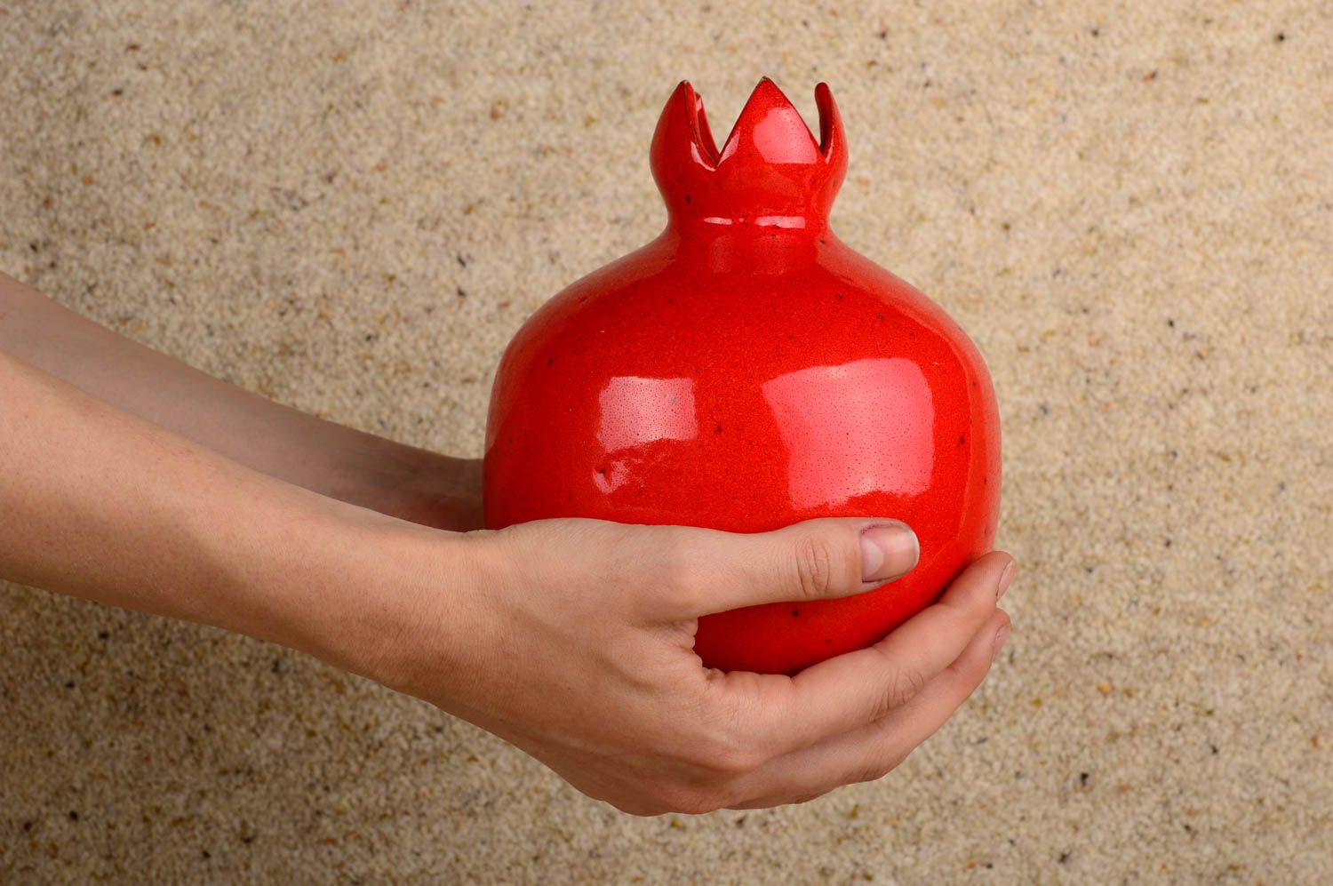 Small red hot 7 inches pomegranate shape ceramic handmade vase for home décor 1 lb photo 4