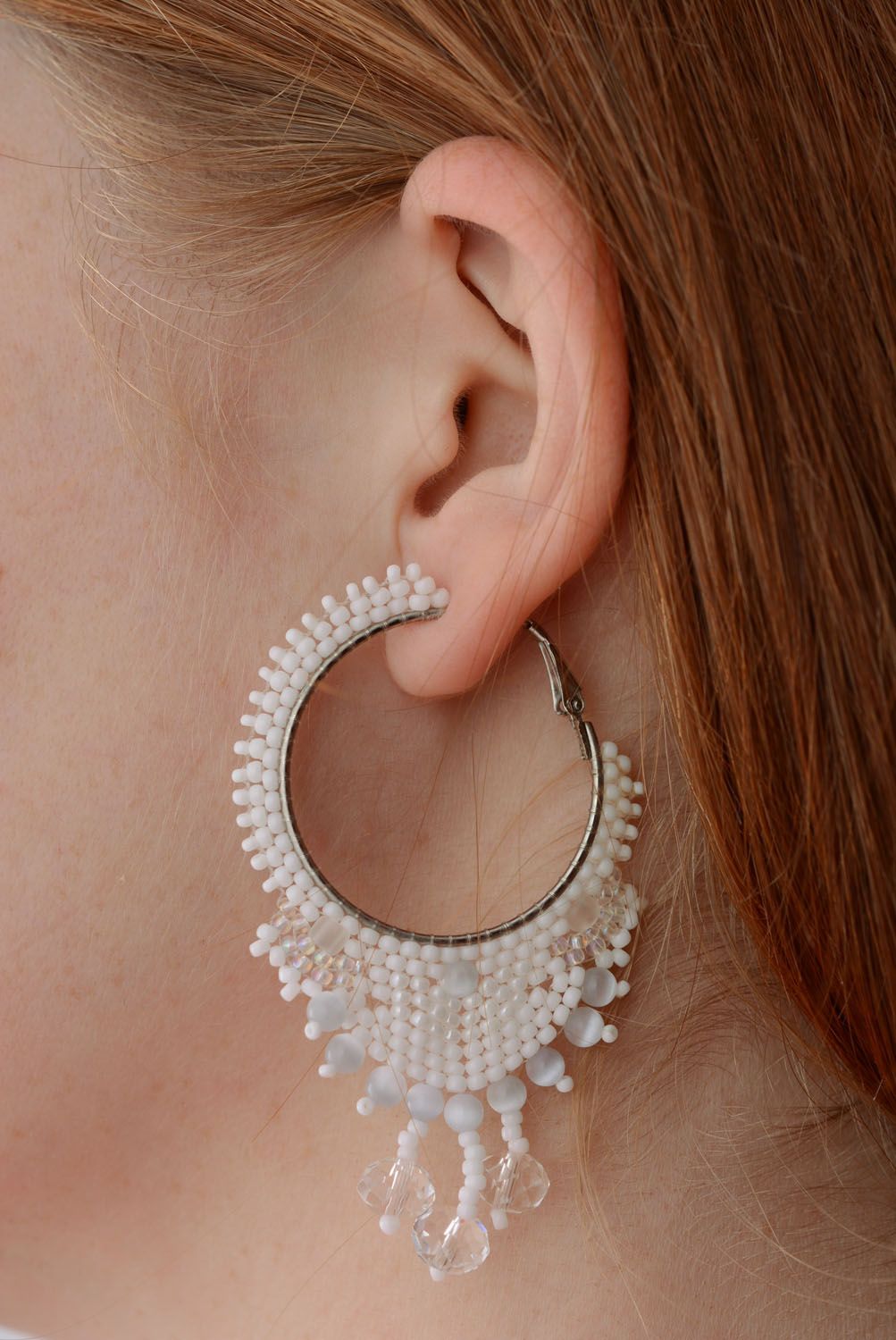 Beaded earrings Snow photo 4