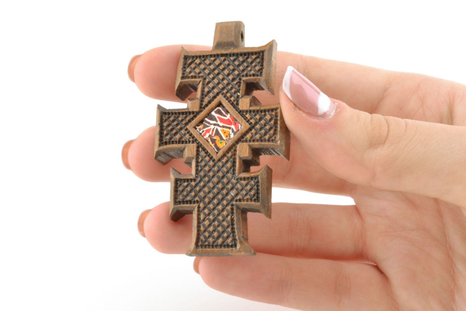 Croce di legno fatta a mano crocetta intagliata originale in legno unico foto 2