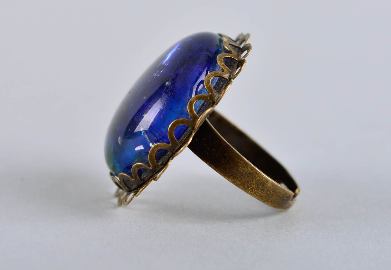 Handmade female blue ring unusual massive ring glass elegant ring for women photo 3