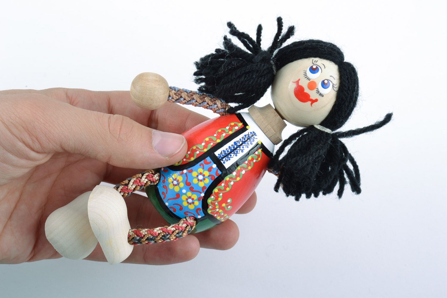 Children's handmade wooden eco doll girl with long hair and painting photo 2
