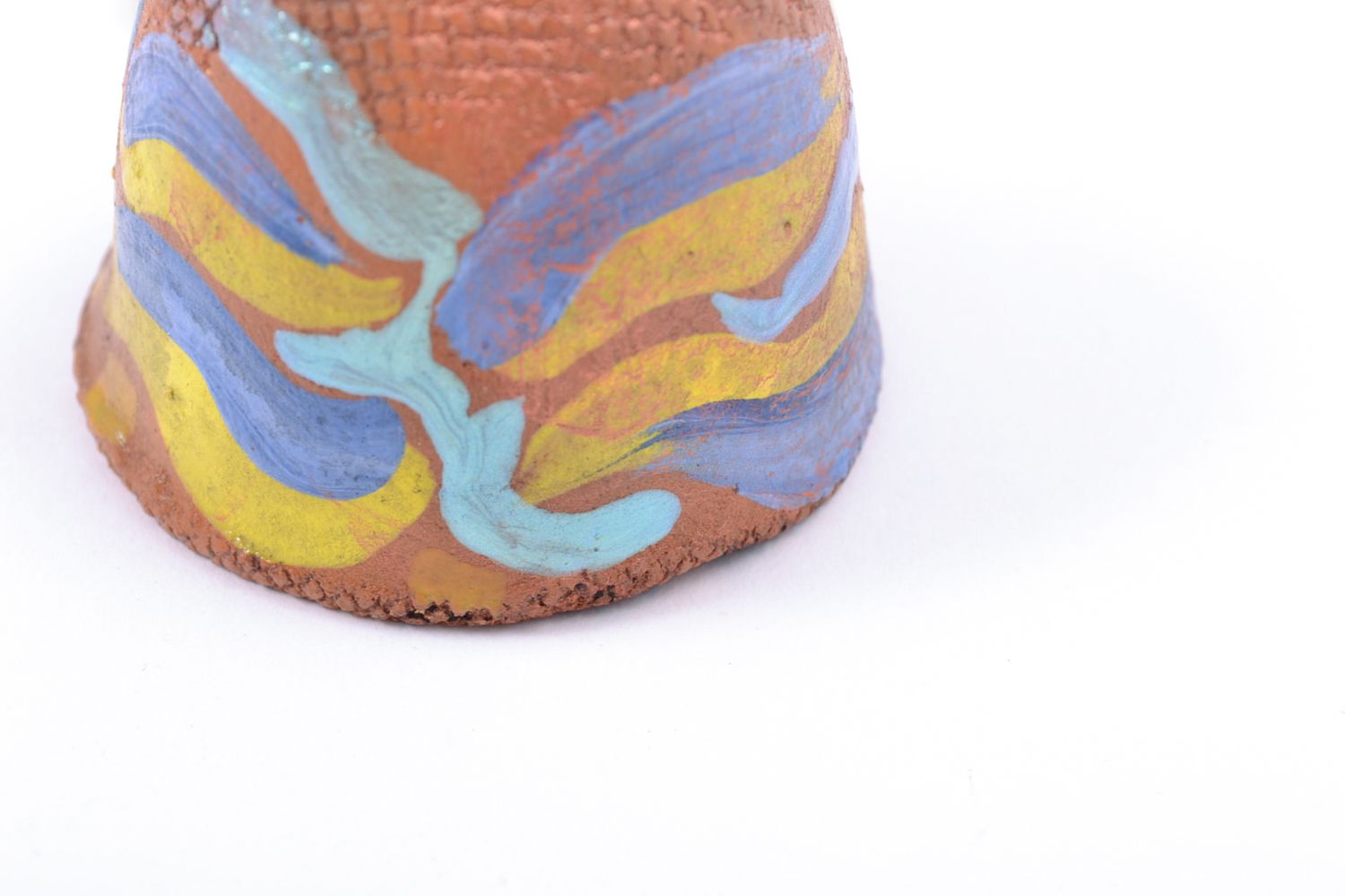 Petite cloche terre cuite à motif peinte de colorants acryliques faite main photo 3