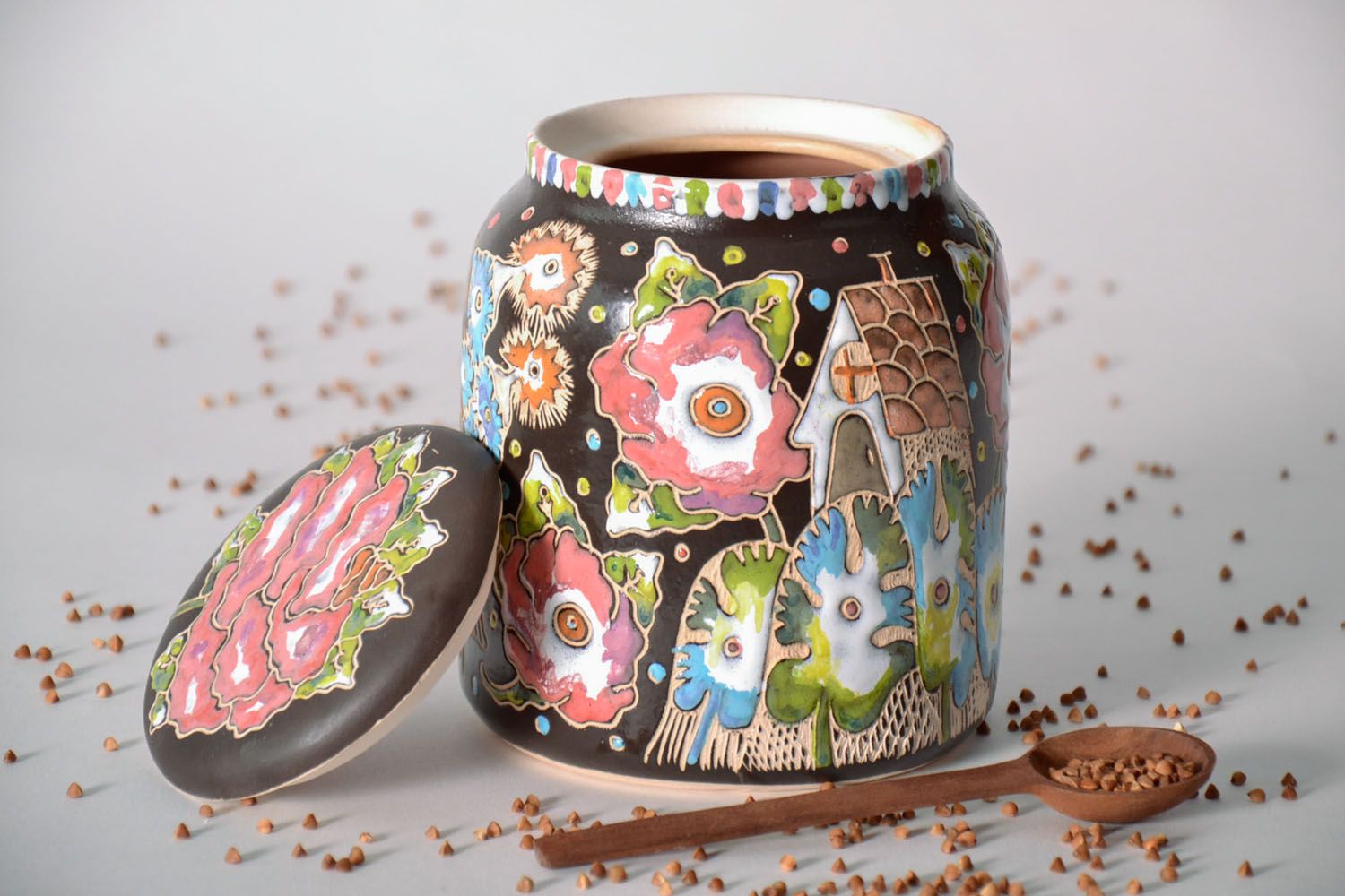 15 oz ceramic jar with handpainted pattern with lid 1,5 lb photo 1