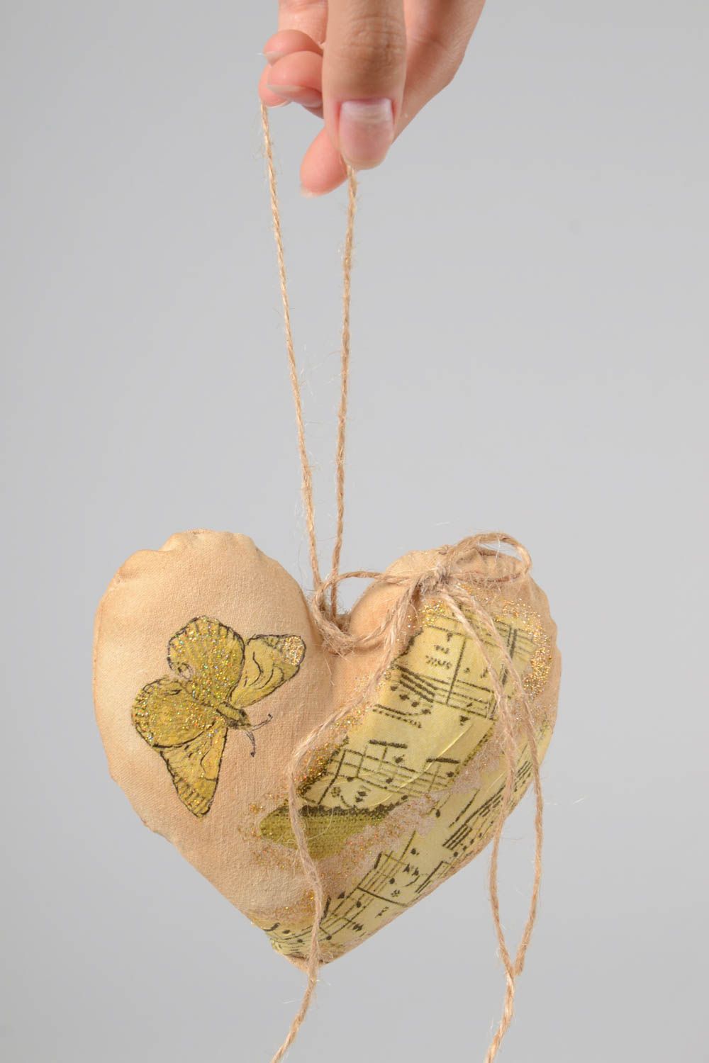 Handmade Herz aus Stoff Deko zum Aufhängen Haus Dekoration in Decoupage  foto 3