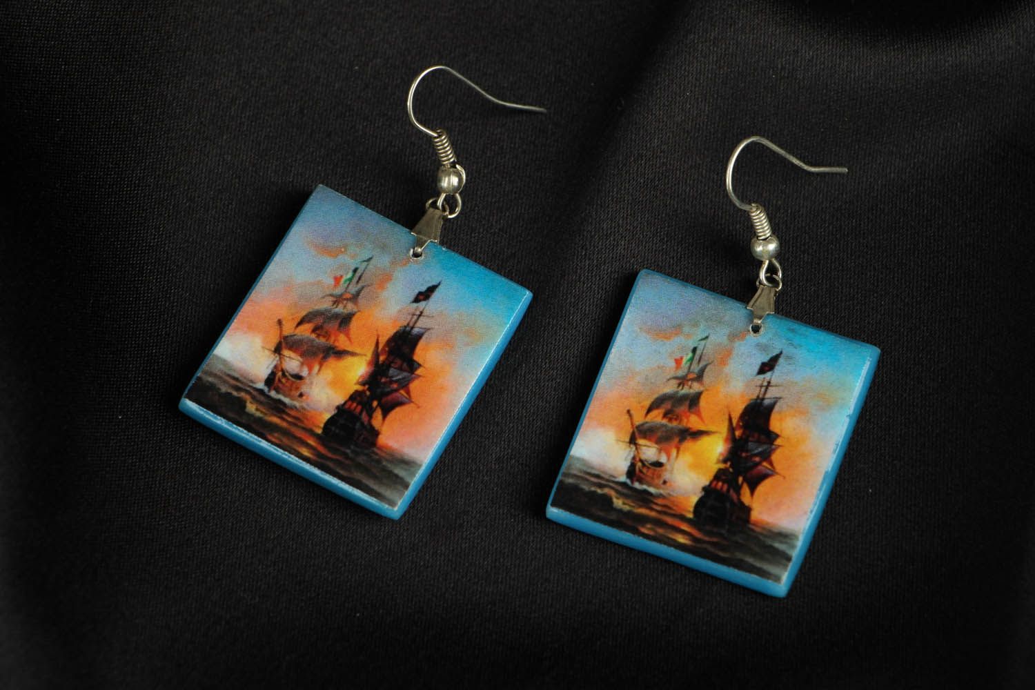 Polymer clay earrings  Ships in the Ocean photo 1