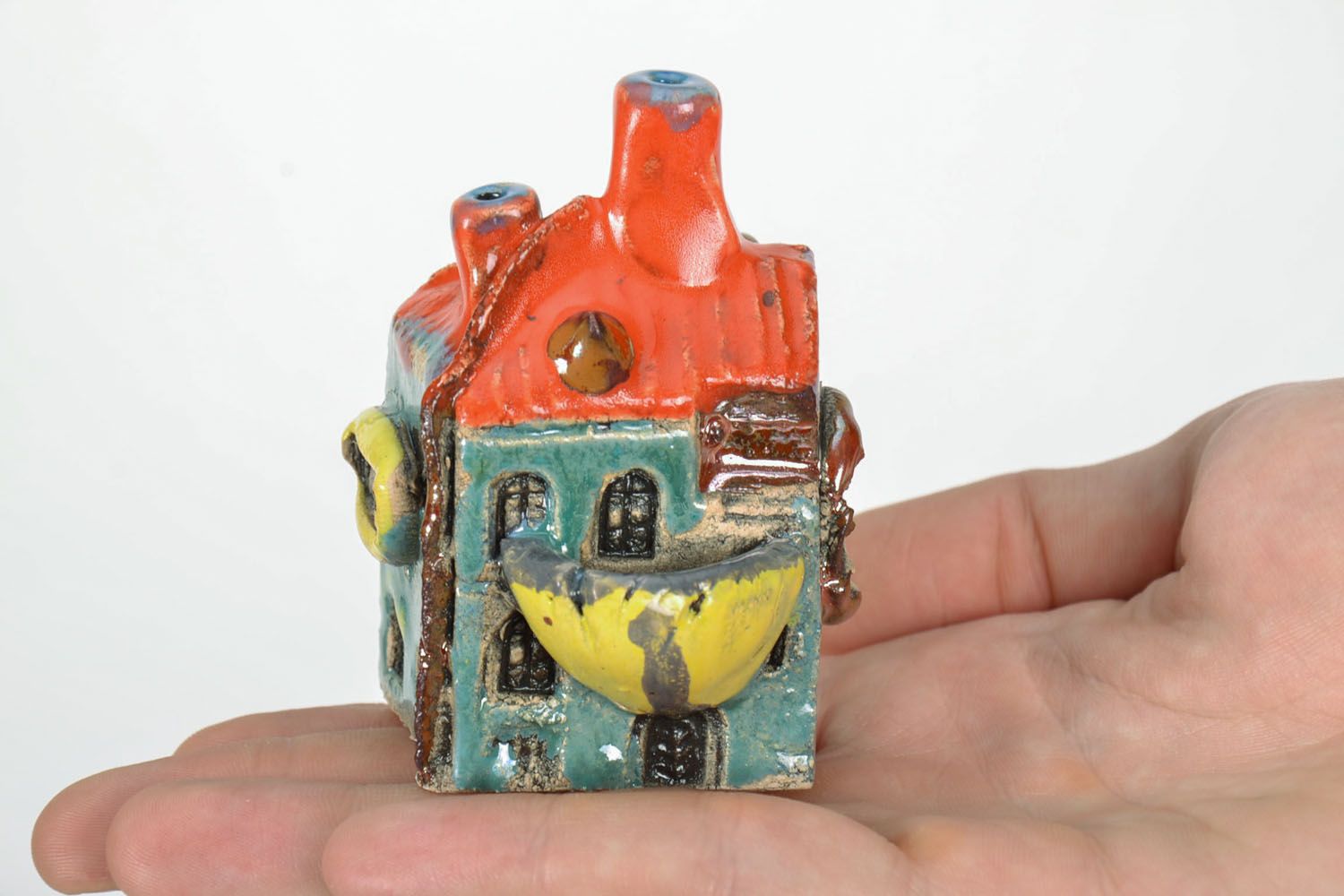 Maisonnette miniature céramique faite main en argile Maison avec toit orange photo 2