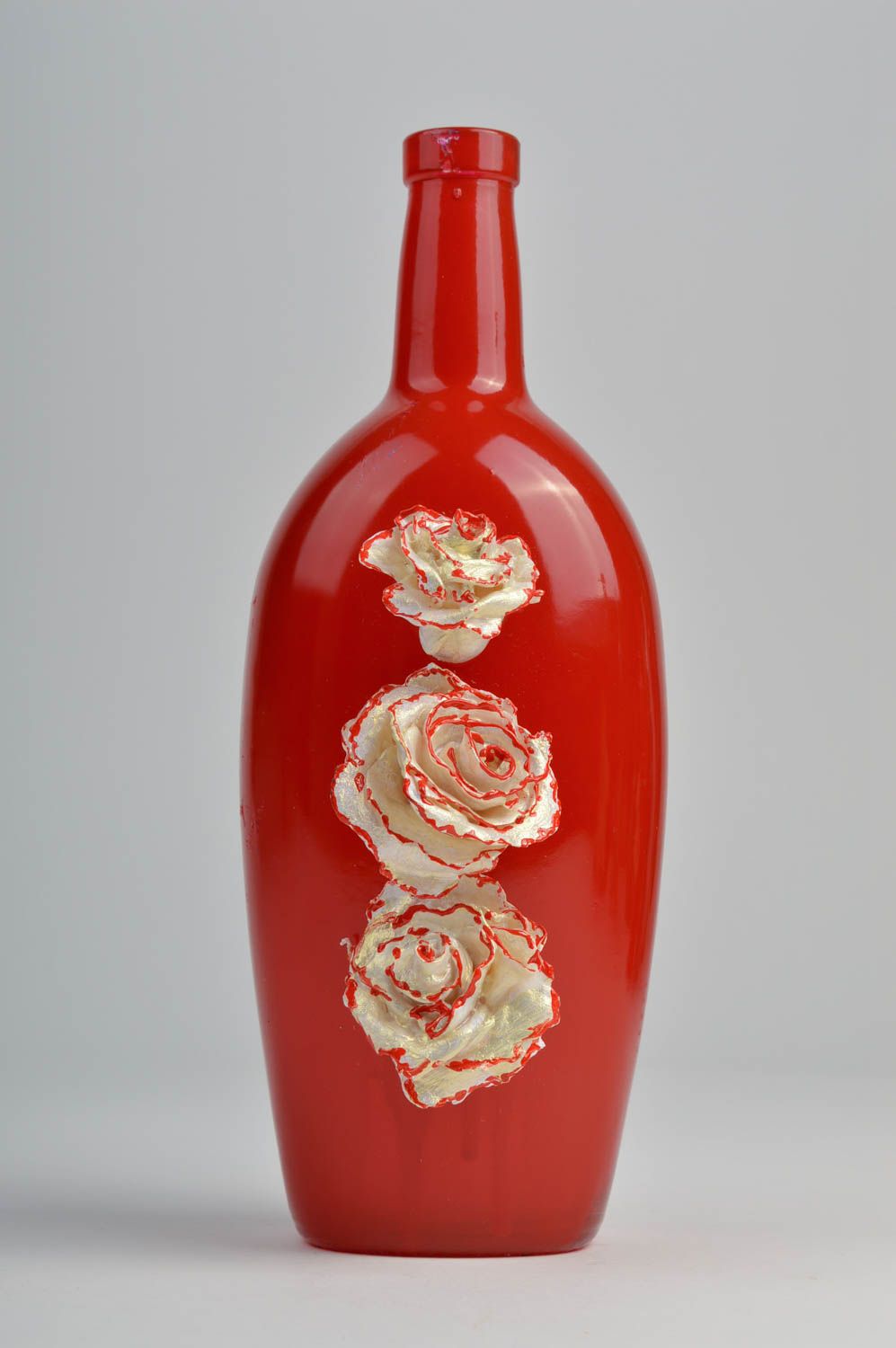 Hot red 11 inches glass bottle shape vase with gold roses 1,46 lb photo 2