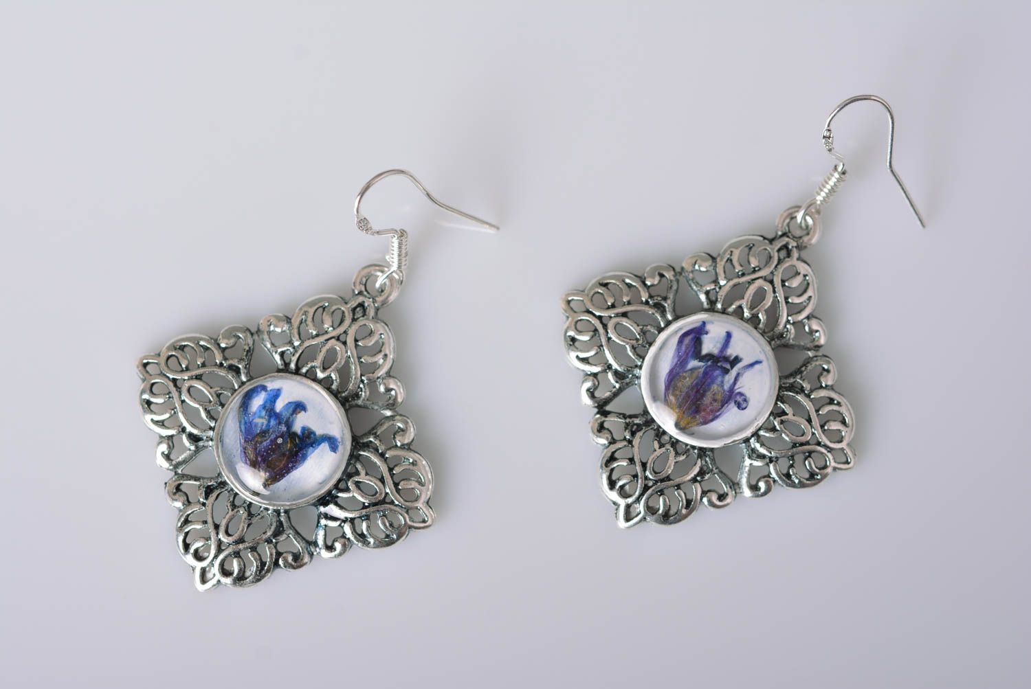 Handmade accessories epoxy earrings metal earrings epoxy items flower earrings photo 4