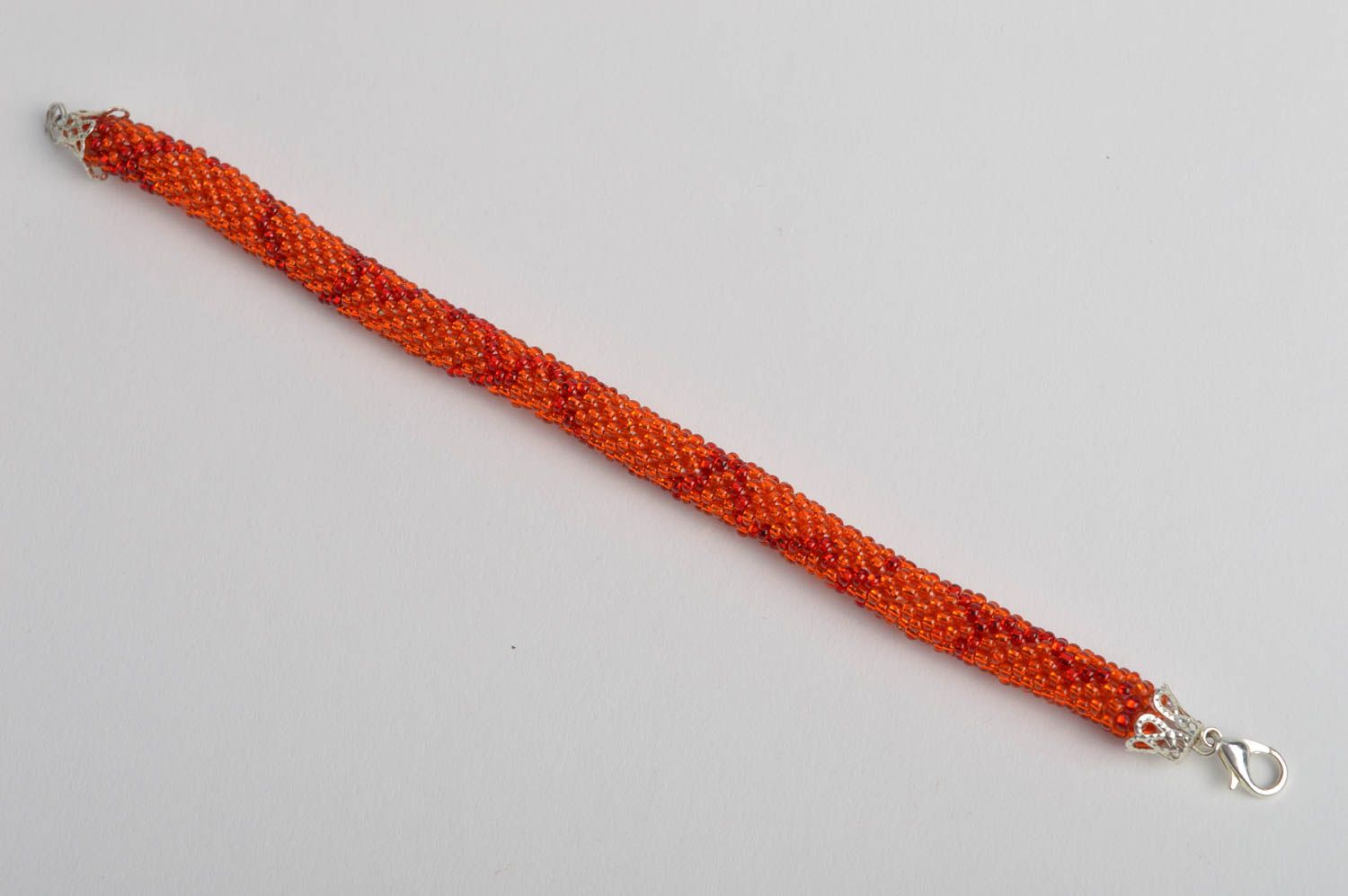 Оранжевый браслет жгут из бисера ручной работы оригинальный красивый стильный фото 5