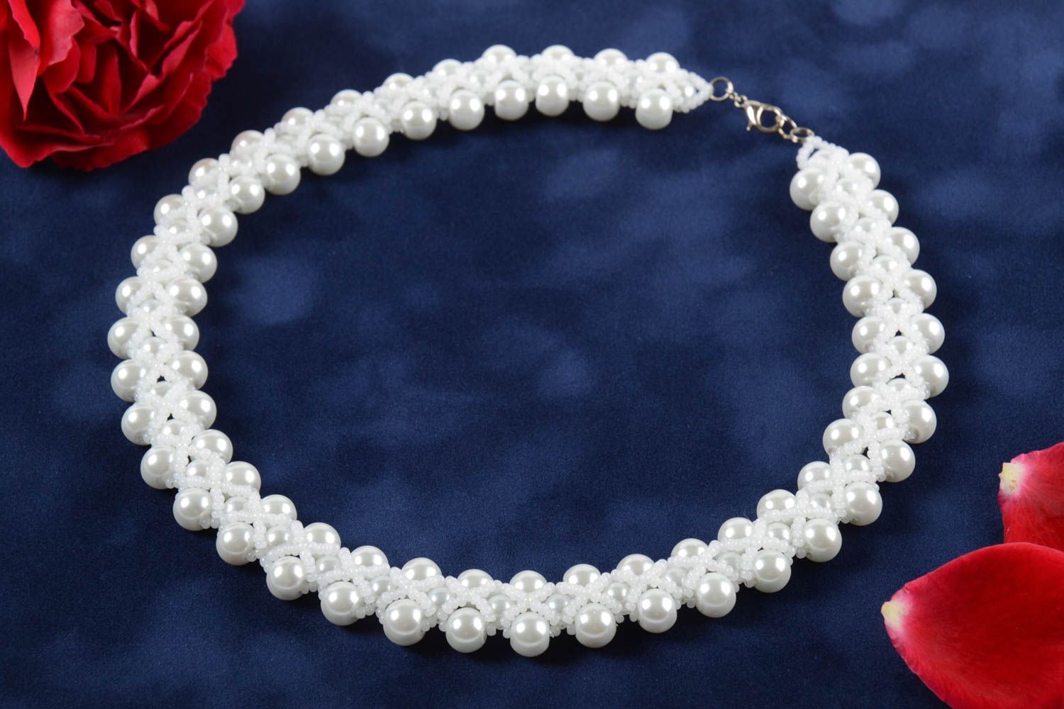 Handmade Modeschmuck Collier Halskette für Frauen Halskette aus Glasperlen weiß foto 1