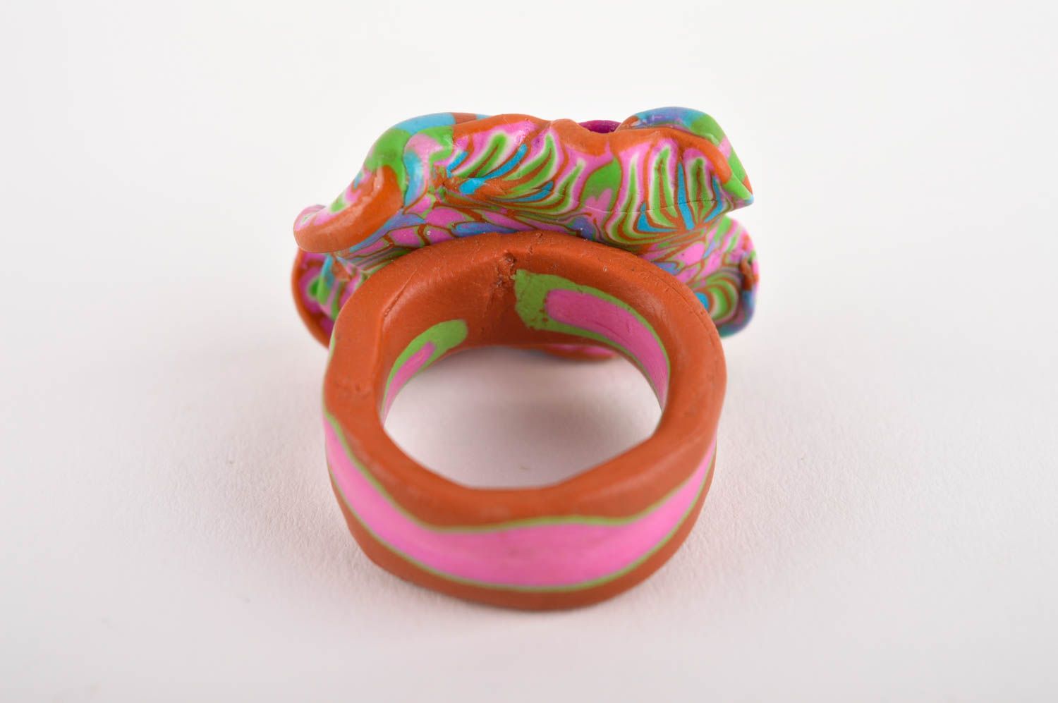 Кольцо ручной работы кольцо для девушки украшение из полимерной глины яркое фото 4