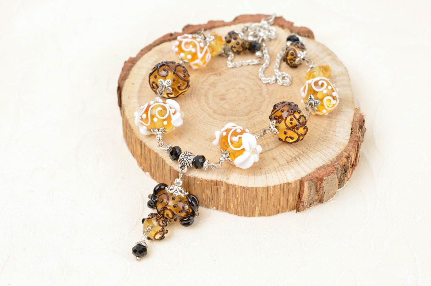 Handmade Damen Collier Modeschmuck Halskette Accessoire für Frauen Honig foto 1