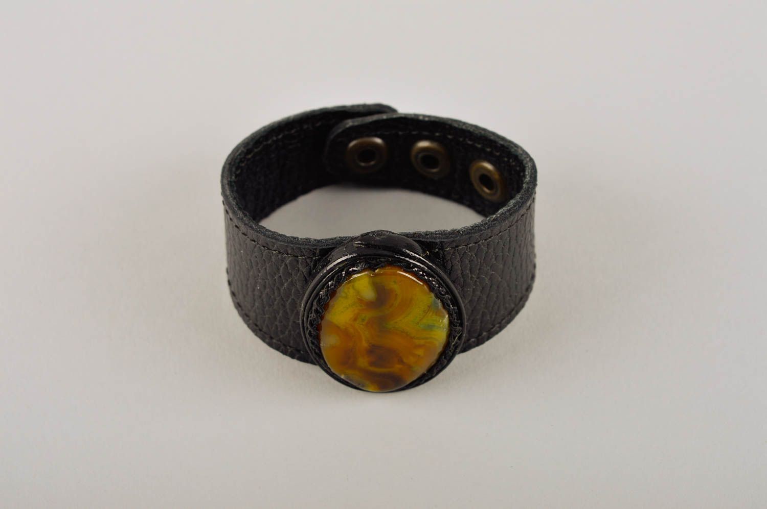 Handmade breites Lederarmband Armband textil Damen Armband mit Naturstein foto 2