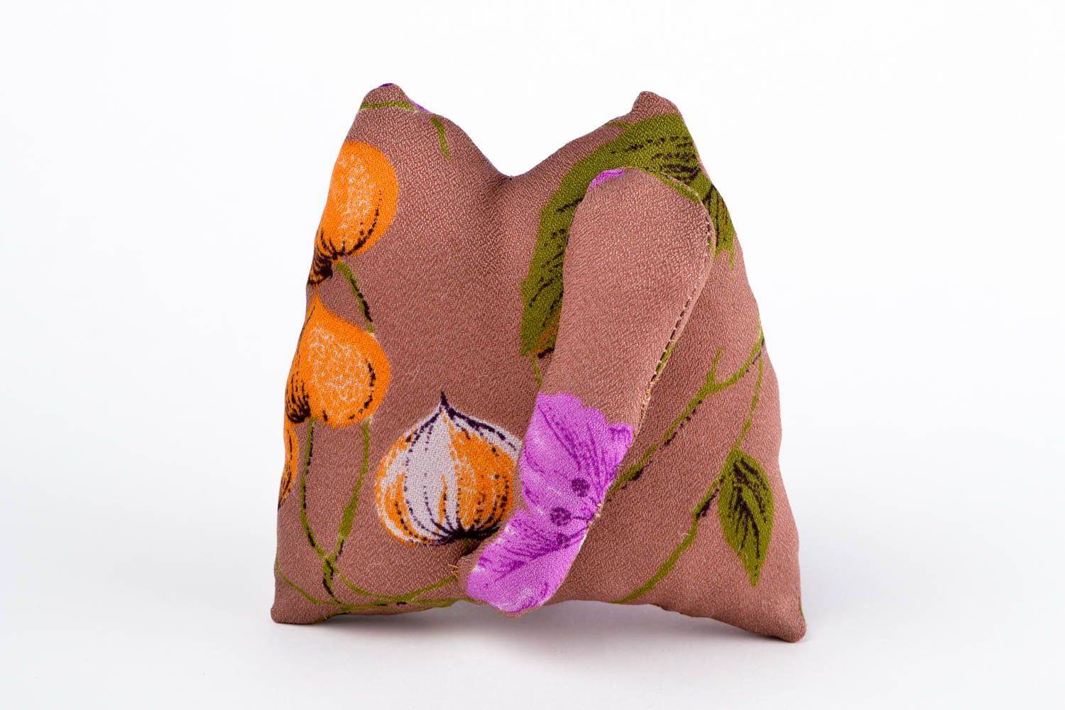 Peluche chat violet Jouet fait main en tissus à fleurs Cadeau pour enfant photo 5