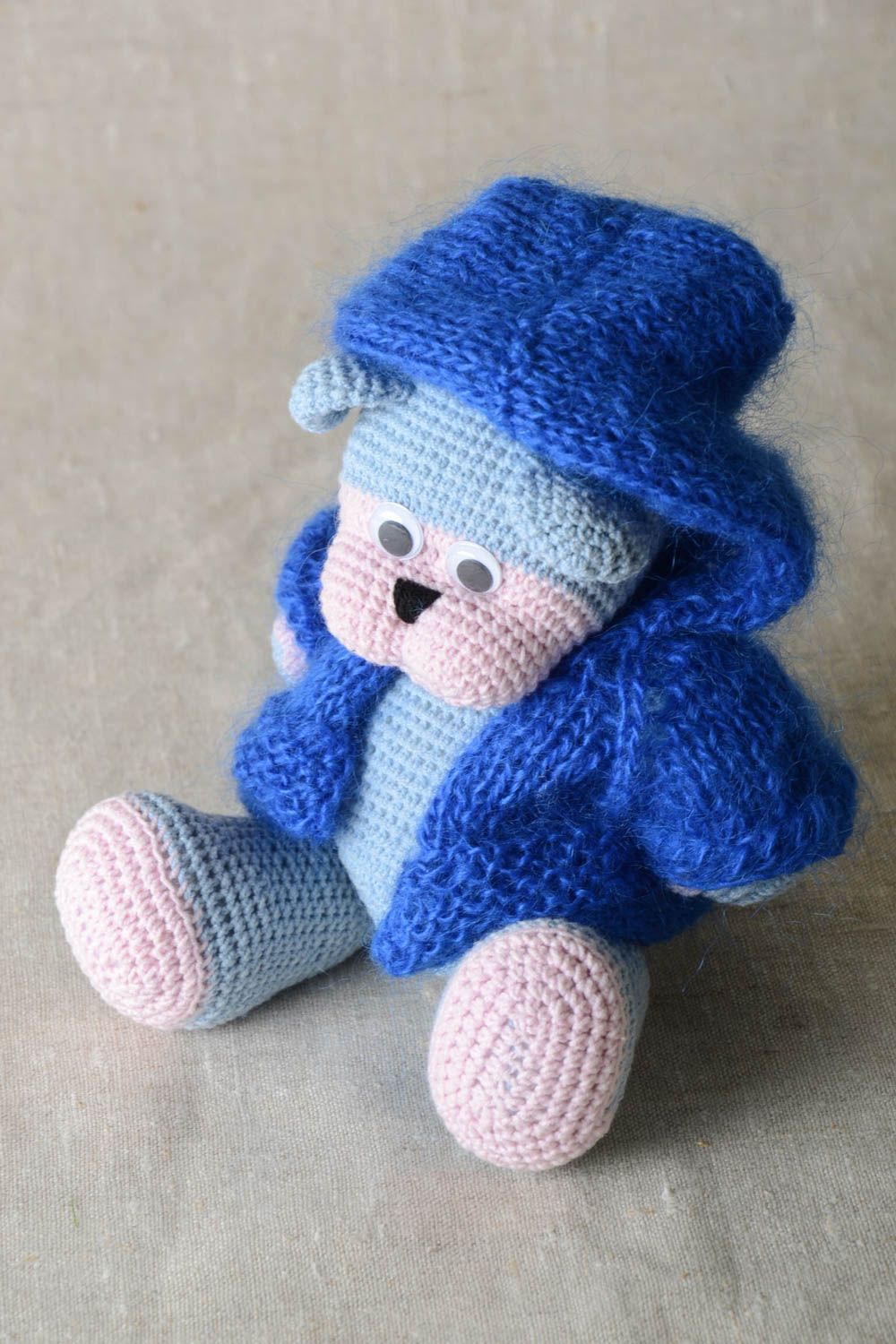 Handmade Stoff Tier Bär Kleinkinder Spielzeug weiches Kuscheltier blau Geschenk foto 1