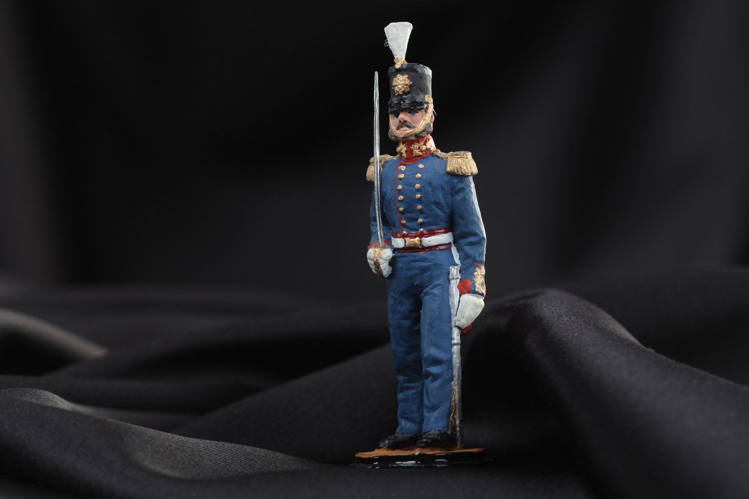 Handmade collectible miniature tin soldier figurine in blue uniform photo 1