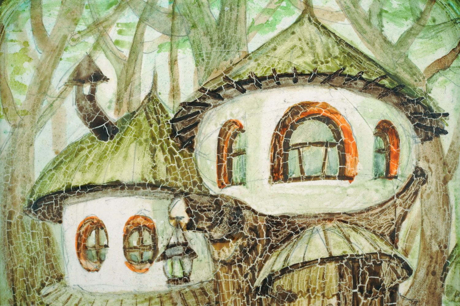 Quadro miniatura pintado com aquarela Casa nativa foto 3