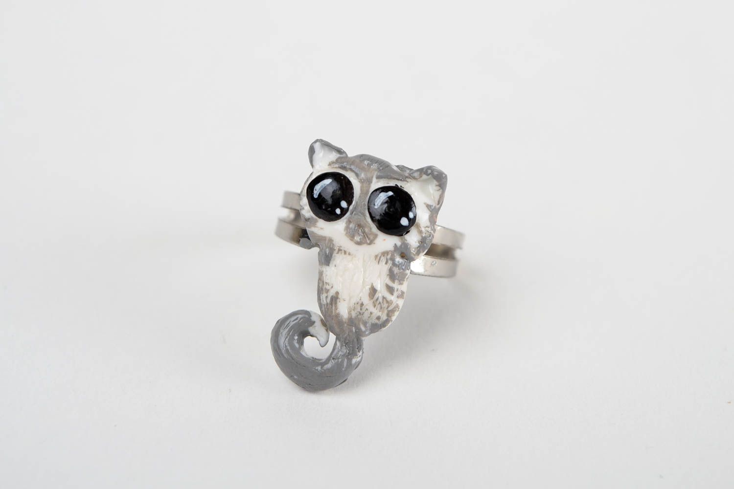 Ring am Finger handmade Polymer Clay Schmuck Katze modisches Accessoire schön foto 3