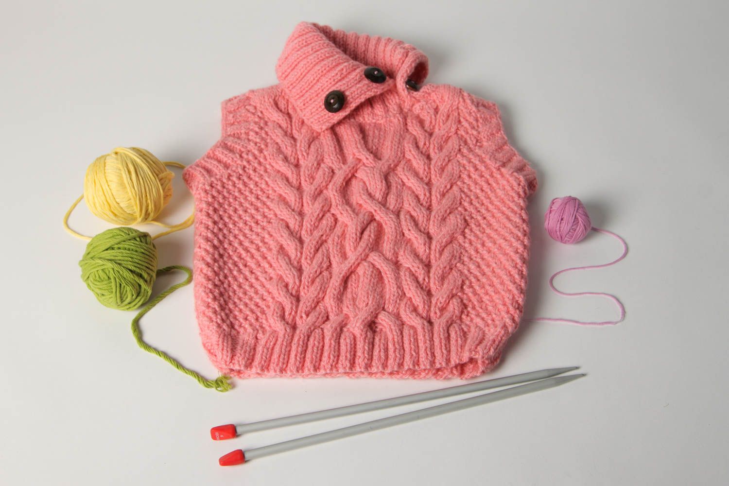 Designer vest pink winter waistcoat handmade vest knitted clothes for girls photo 1