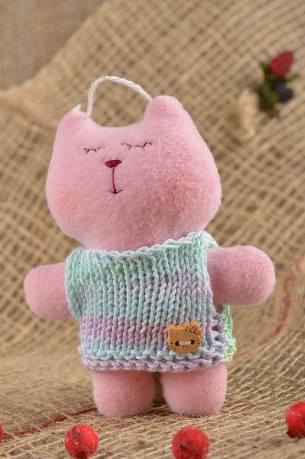 Katze Kuscheltier handmade Stoff Kuscheltier Geschenk für Kinder in Rosa schön foto 1