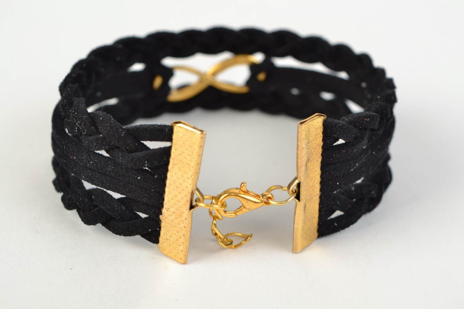 Black woven handmade suede cord bracelet with charm Infinity photo 4