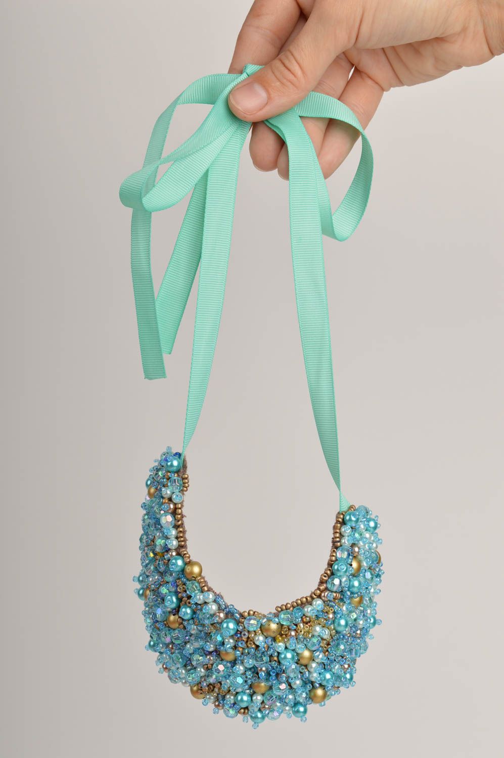 Rocailles Kette handmade Designer Schmuck Damen Halskette Mode Accessoire blau foto 2