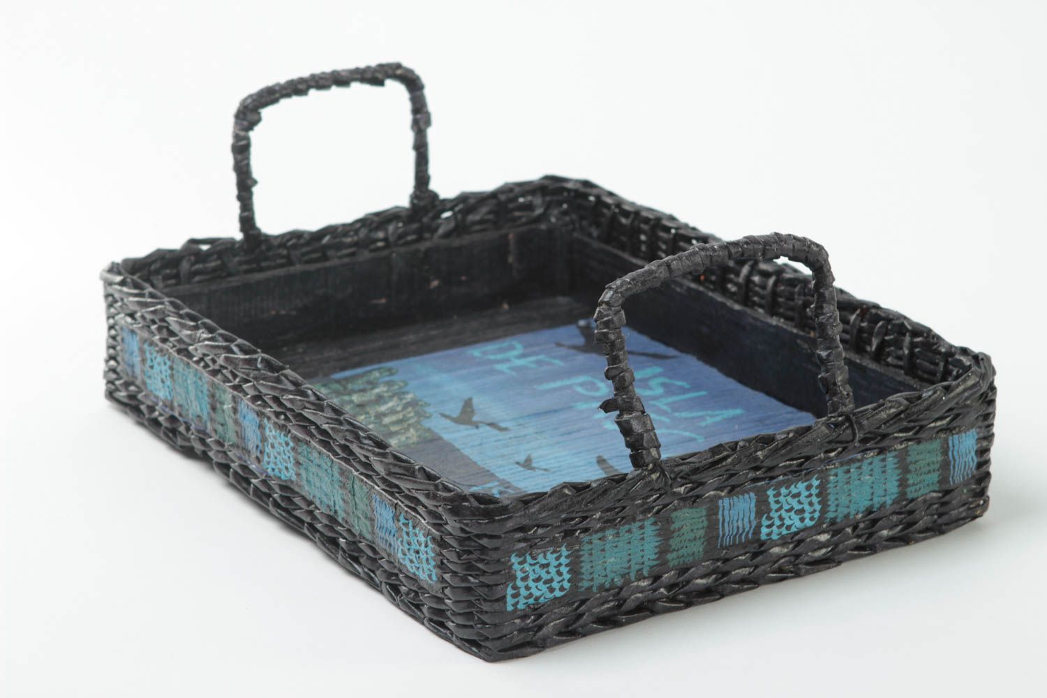 Handmade paper tubes tray wicker tray design interior accessories with painting photo 4