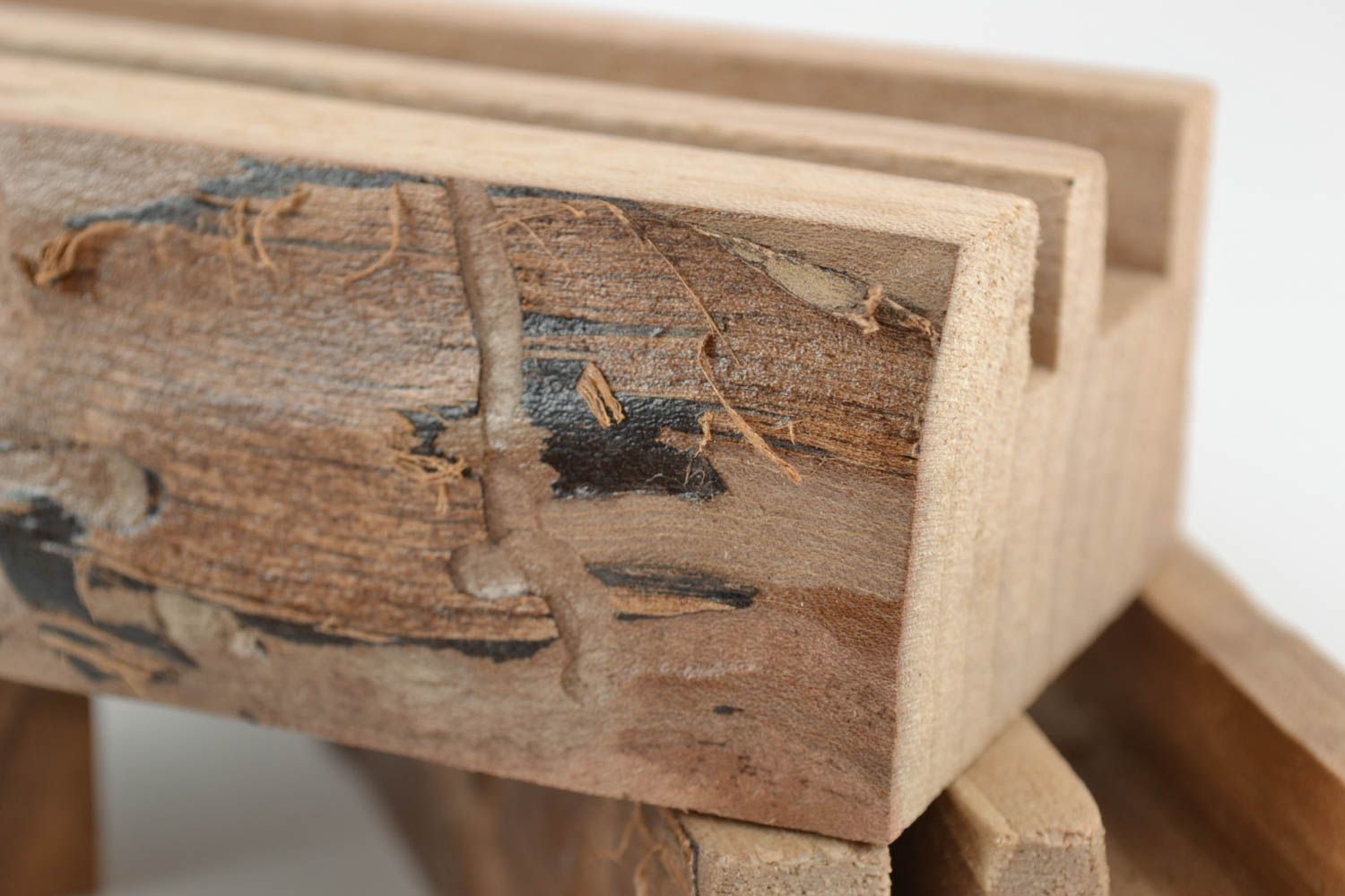 Set of 3 handmade designer brown wooden varnished stylish desk tablet stands photo 3