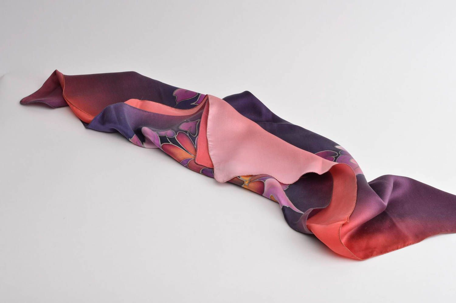 Красочный платок ручной работы платок из шелка оригинальный платок с цветочками фото 2