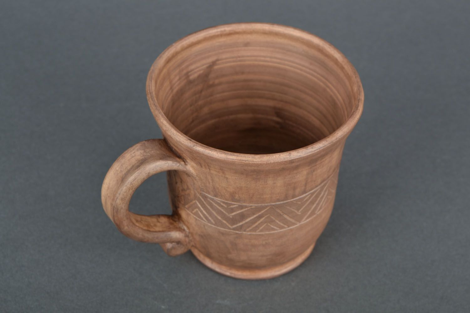 White clay natural art large 15 oz coffee mug with handle and Roman-style pattern photo 6