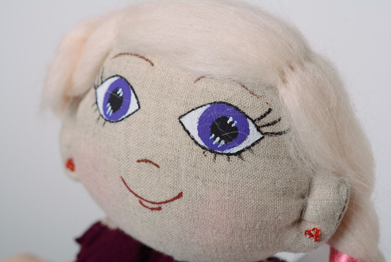 Игрушка кукла из ткани с рыжими волосами в платье среднего размера ручная работа фото 2