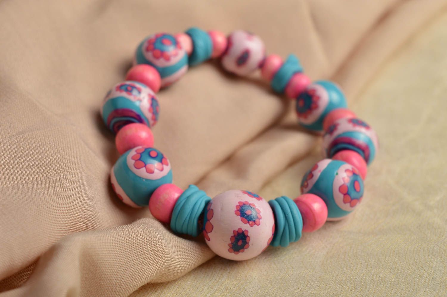 Plastic bead bracelet handmade polymer clay bracelet for girls summer accessory photo 2