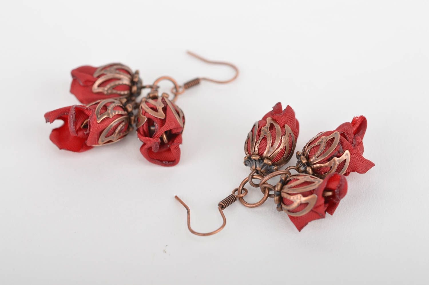 Handmade flower earrings claret textile accessory cute earrings with charms photo 3