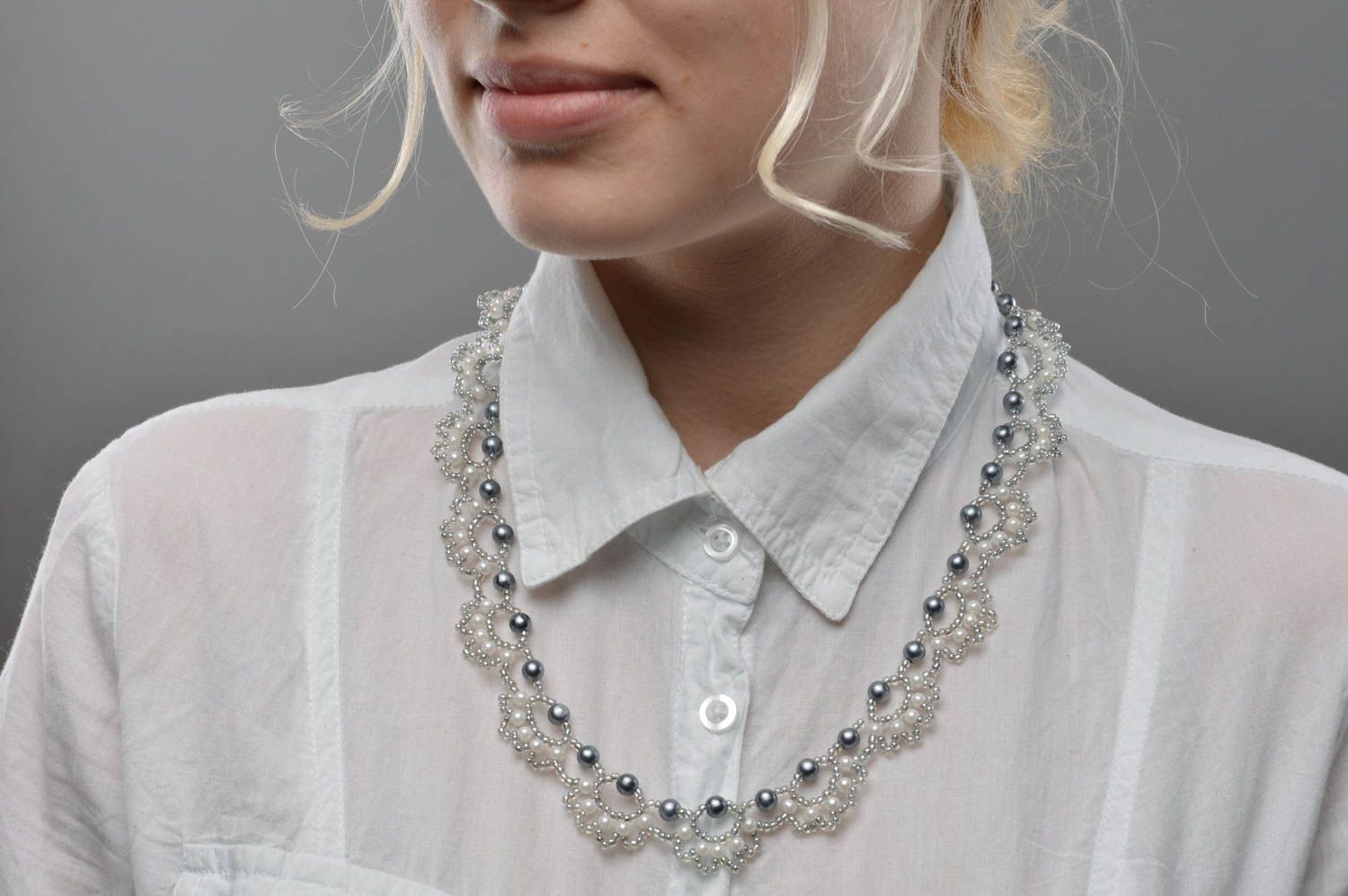 Damen Halskette aus Glasperlen in Weiß originell Collier handmade Geschenk foto 5