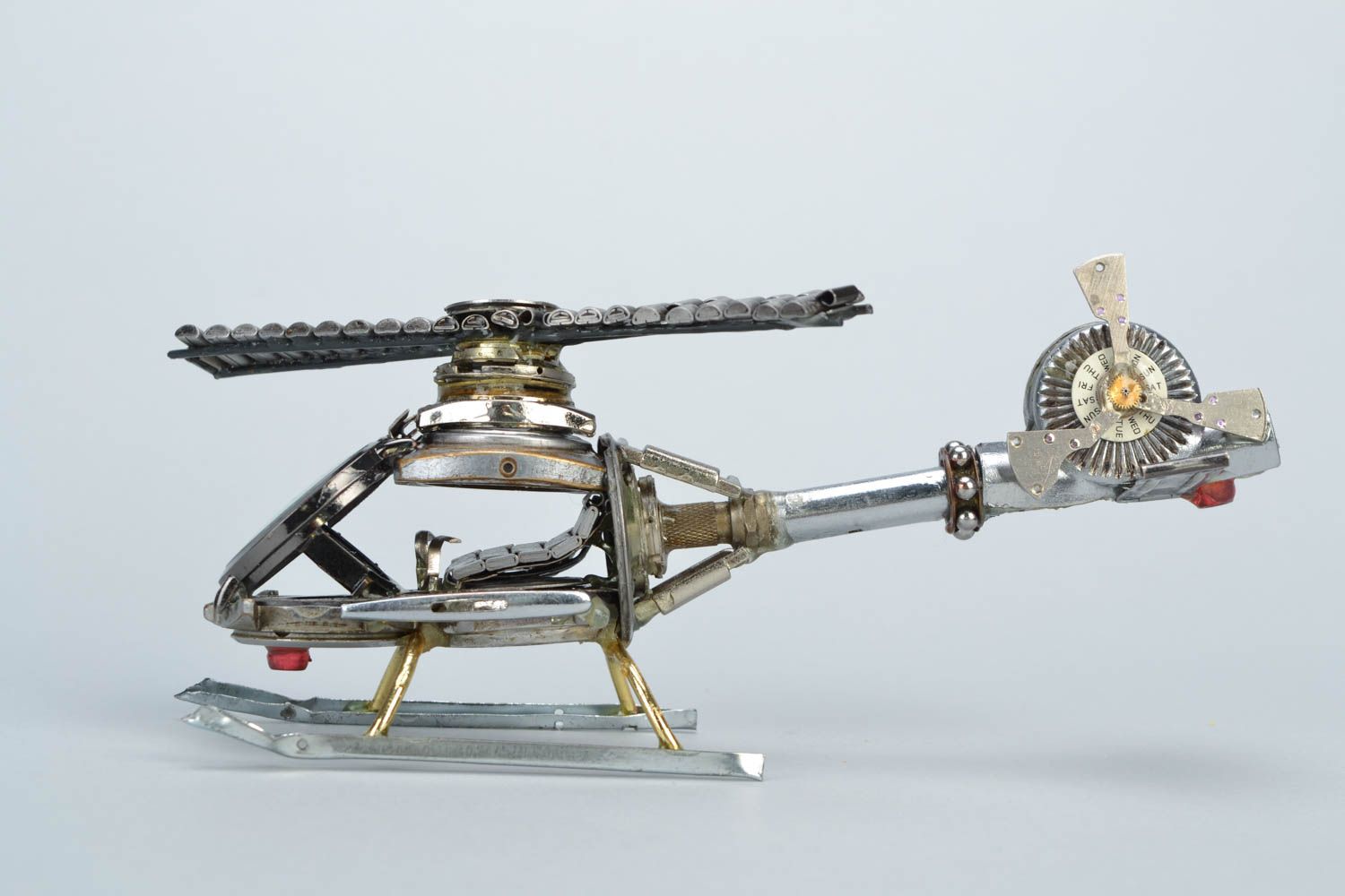 Handmade miniature steampunk metal figurines with clock mechanisms Helicopter photo 5