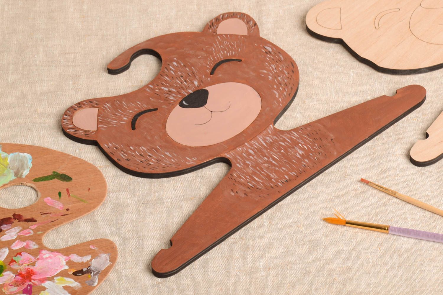 Handmadebear shaped clothes hanger unique designer wooden accessory for interior photo 1