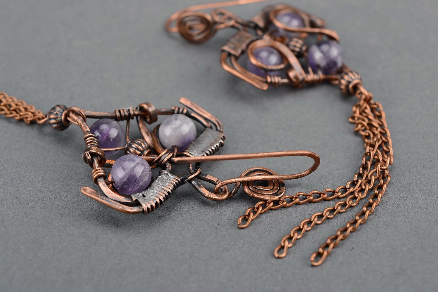 Copper earrings with amethyst photo 4