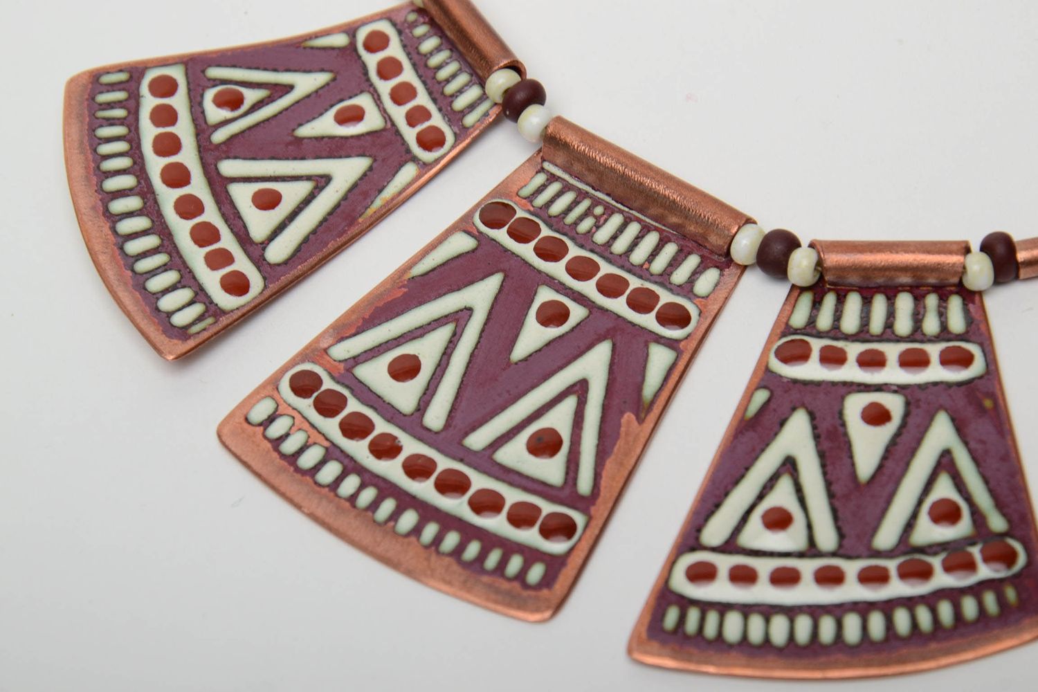 Handmade copper pendant painted with enamels in ethnic style photo 4