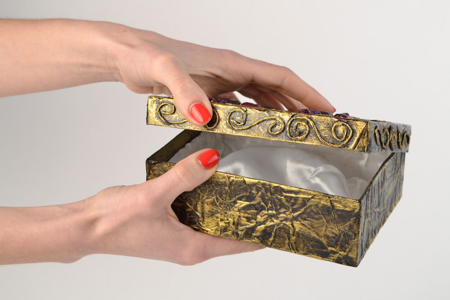 Coffret en carton rectangulaire avec strass à motif papillons fait main à bijoux photo 2
