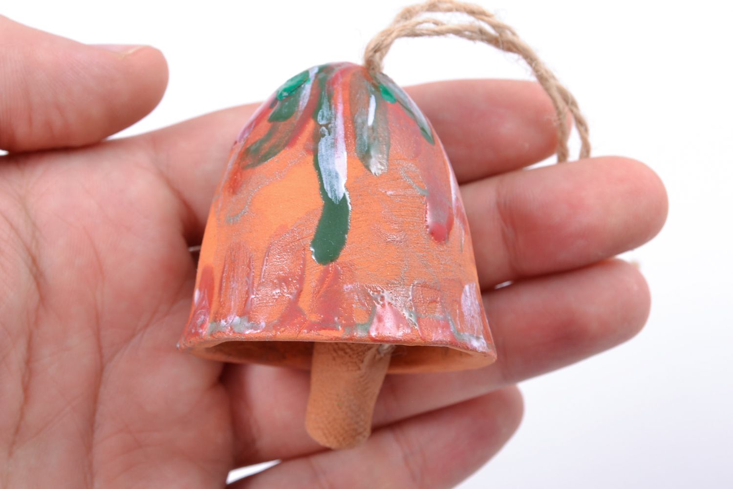 Petite cloche en terre cuite multicolore à motif couleurs acryliques faite main photo 2
