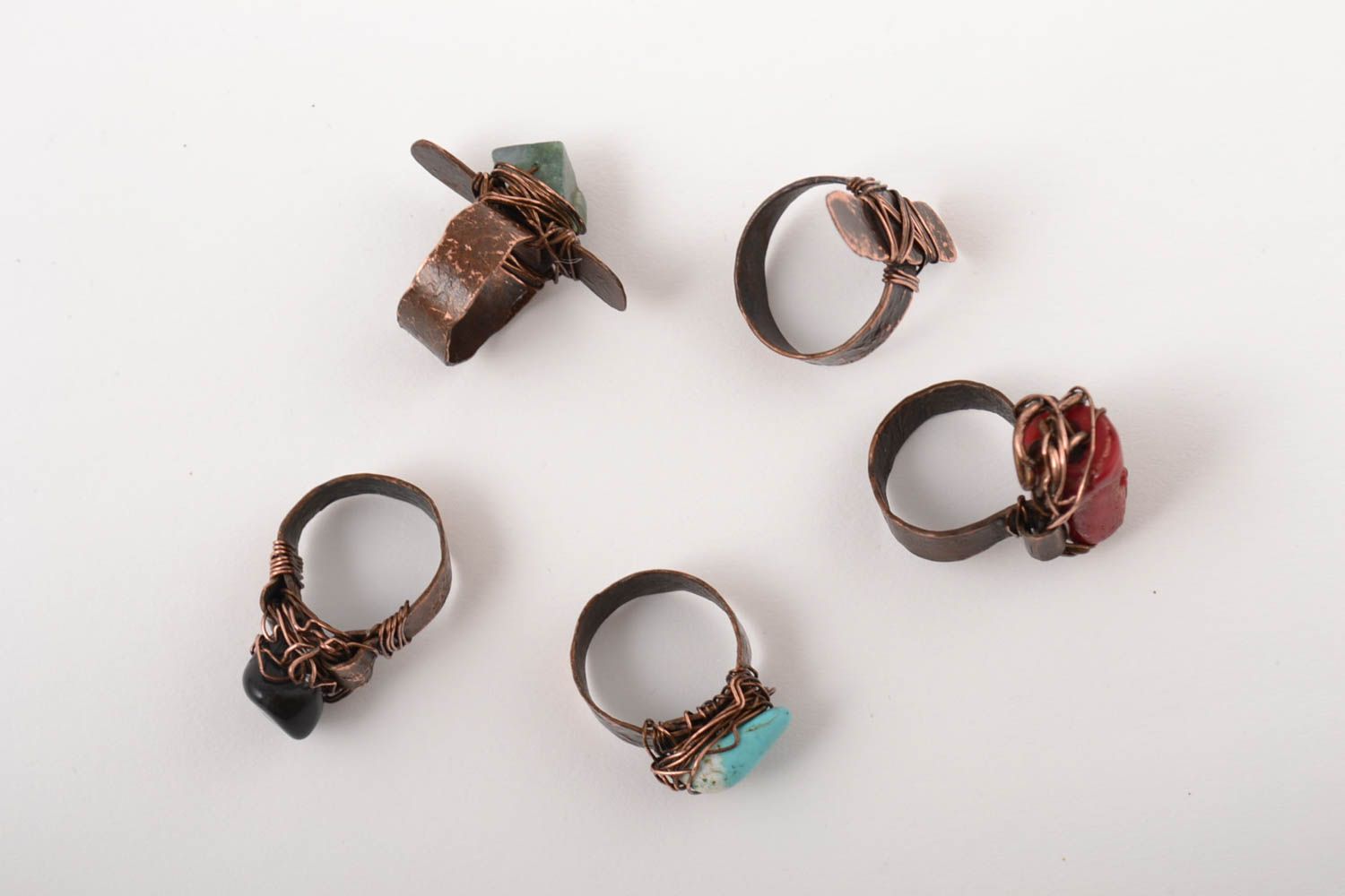 Handmade ring set of 5 items gift ideas unusual accessory copper jewelry  photo 3