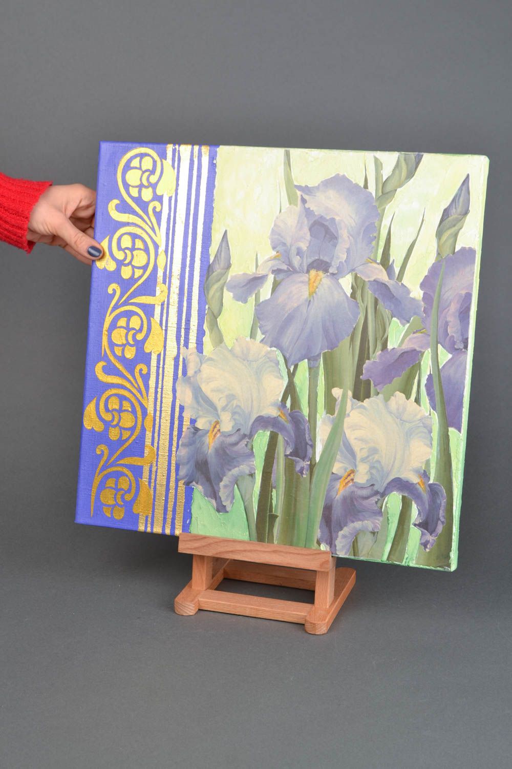 Tableau décoratif mural technique de serviettage Iris fait main photo 2